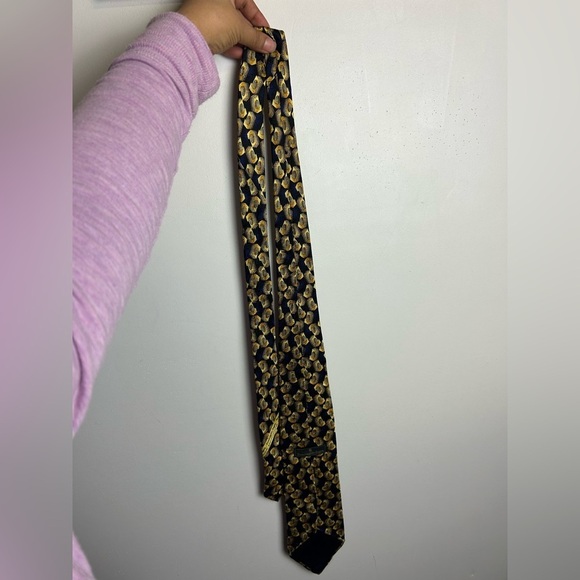 Ermenegildo Zegna Men 100% Silk Designer Blue and Gold Patterned Tie 60” Long - Picture 13 of 16